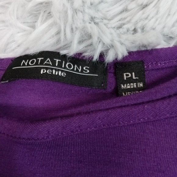 Notations Womens Shirt Blouse‎ Black Petite Large Purple Stretch Sheer Bottom - Picture 8 of 10